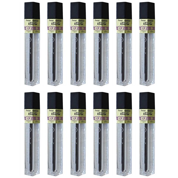 Etui de 12 mines pour porte-mines hi-polymer super 0 2 mm b x 12 pentel