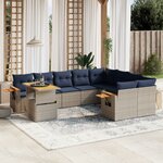 vidaXL Salon de jardin 10 Pièces avec coussins gris résine tressée