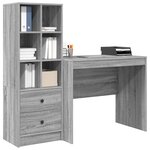 vidaXL Bureau avec tiroir avec étagère avec stockage 2 Pièces Gris Sonoma