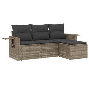 vidaXL Salon de jardin 4 Pièces avec coussins gris clair résine tressée