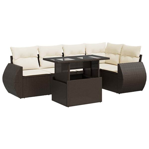 vidaXL Salon de jardin avec coussins 6 Pièces marron résine tressée