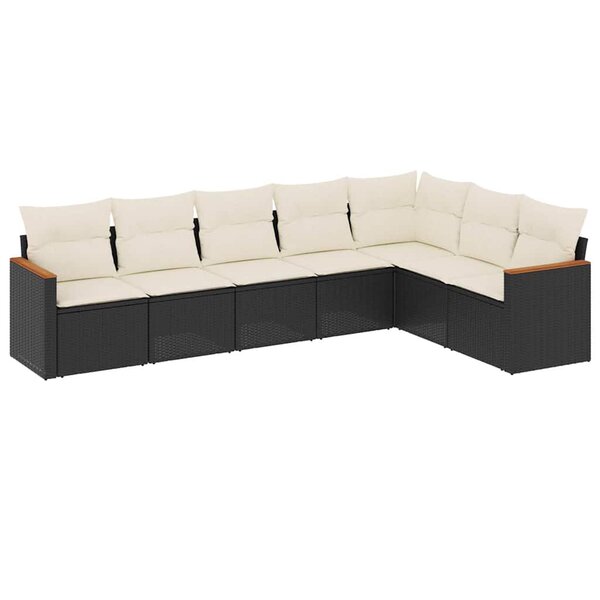 vidaXL Salon de jardin 7 Pièces avec coussins noir résine tressée
