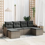 Ensemble de Canapé de Jardin 6 Pièces avec Coussins en Rattan Gris Poly