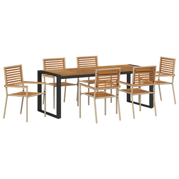 Ensemble de salle à manger de jardin vidaXL 7 pièces en poly rotin beige et acacia