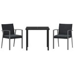 vidaXL Ensemble de salle à manger pour jardin 3 Pièces Noir Poly rotin