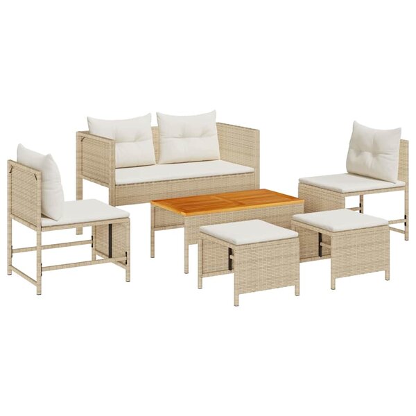 vidaXL Ensemble de canapé de jardin 6 Pièces Beige  crème polyrotin