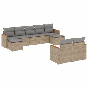 vidaXL Salon de jardin avec coussins 9 Pièces beige résine tressée