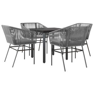 vidaXL Ensemble à manger jardin coussins 5 Pièces gris poly rotin verre