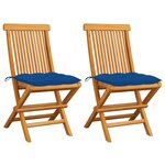 vidaXL Chaises de jardin et coussins bleu lot de 2 Bois de teck massif