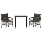 vidaXL Ensemble de salle à manger de jardin 3 pièces avec coussins Gris Rattan Poly