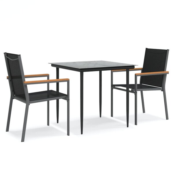 vidaXL Ensemble à manger de jardin 3 Pièces noir textilène et acier
