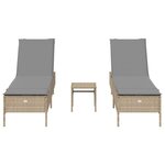 vidaXL Ensemble de chaises longues avec coussins 3Pièces beige poly rotin