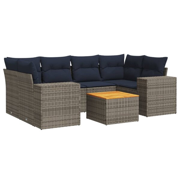 vidaXL Salon de jardin 7 Pièces avec coussins gris résine tressée
