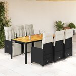 vidaXL Ensemble de bistro de jardin 7 Pièces coussins noir poly rotin