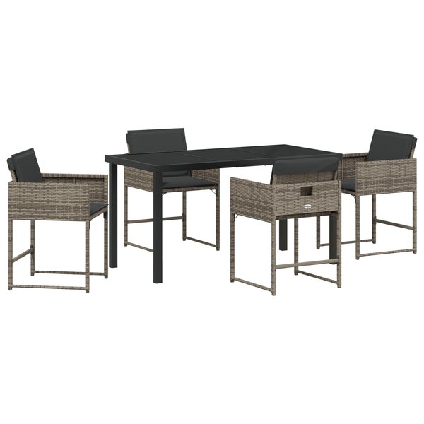 vidaXL Ensemble de Salle à Manger de Jardin 5 Pièces avec Coussins Gris Rattan PE