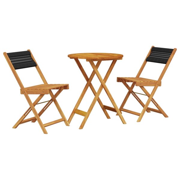 vidaXL Ensemble de bistro 3 Pièces noir polypropylène et bois massif