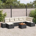 vidaXL Ensemble de canapé de jardin avec coussin 8 Pièces Noir Poly rotin