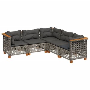 vidaXL Salon de jardin 5 Pièces avec coussins gris résine tressée