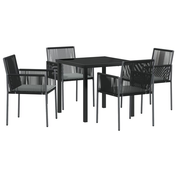 vidaXL Ensemble de salle à manger de jardin 5 pièces avec coussins en rattan poly noir