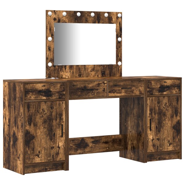 Ensemble de coiffeuse 3 pièces vidaXL avec éclairage en chêne fumé  en bois d'ingénierie