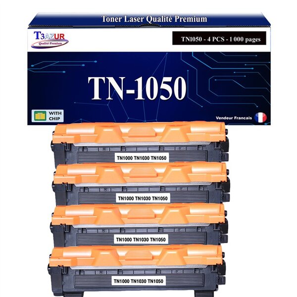 T3AZUR - 4x Toners compatibles avec Brother TN1050 pour Brother DCP1510  DCP1512  DCP1610W  DCP1612W - 1 000 pages