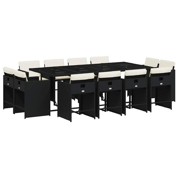 vidaXL Ensemble à manger de jardin 13 Pièces coussins noir résine tressée