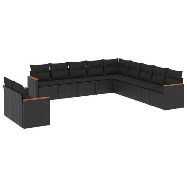 vidaXL Salon de jardin 11 Pièces avec coussins noir résine tressée