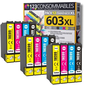 123CONSOMMABLES - 603XL - Pack 12 cartouches compatibles EPSON 603 XL