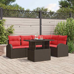 vidaXL Ensemble de canapé de jardin 6 Pièces Marron et rouge polyrotin