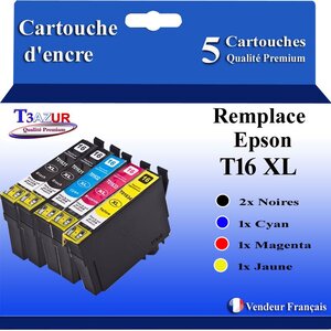 T3AZUR- 5x Cartouches Compatibles avec Epson 16XL 16 XL remplace Epson WF2010W WF2510 WF2520 WF2530 WF2540 WF2630 WF2650 WF2660 WF2750 WF2760