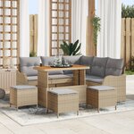 Ensemble de Canapés de Jardin vidaXL 9 pièces avec Coussins Beige Rattan Acacia