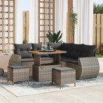 Ensemble de Canapés de Jardin 8 pièces avec coussins Gris Poly Rattan Acacia