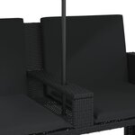 vidaXL Canapé de jardin 2 places avec parasol et tabourets noir rotin