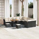 vidaXL Ensemble de 13 pièces de canapé de jardin avec coussins en rattan poly noir acacia