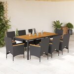vidaXL Ensemble à manger de jardin et coussins 9 Pièces noir rotin acacia