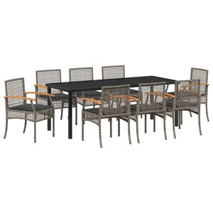 vidaXL Ensemble de salle à manger pour jardin 9 Pièces Gris et Noir Rotin