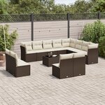 vidaXL Salon de jardin avec coussins 13 Pièces marron résine tressée