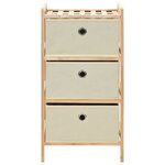 vidaXL Étagère de rangement 3 paniers Tissu Bois de cèdre Beige