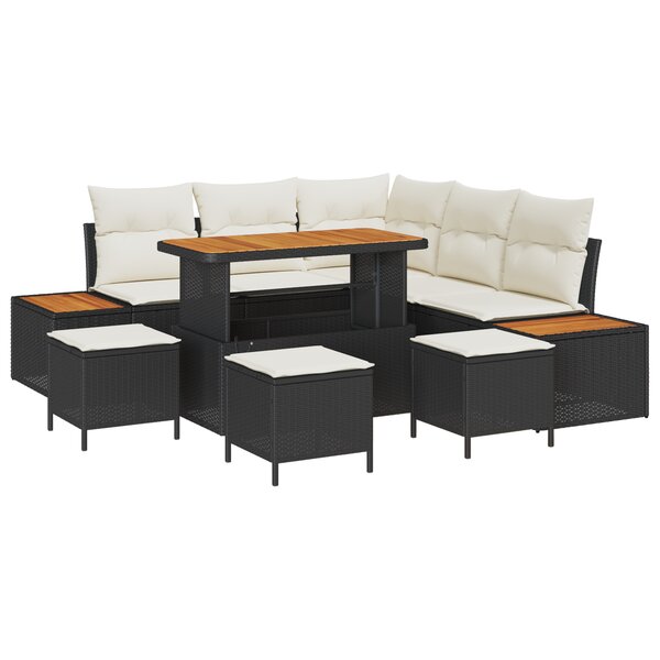 vidaXL Ensemble canapé jardin 9 pièces coussins Osier poly noir Acacia