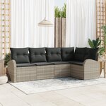 Ensemble de canapé de jardin 5 pièces avec coussins gris clair en poly rotin