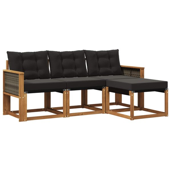 vidaXL Ensemble de canapés d'extérieur 4 pc Naturel et noir