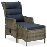 vidaXL Chaise inclinable de jardin avec tabouret Résine tressée Marron
