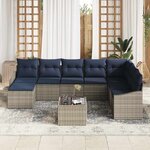 vidaXL Ensemble de canapé de jardin 8 Pièces Gris et marine polyrotin