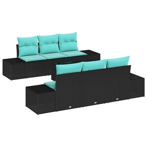 vidaXL Ensemble de canapé de jardin avec coussin 7 Pièces Noir polyrotin