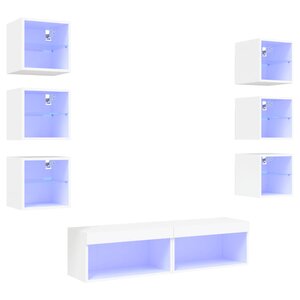 vidaXL Unités murales TV avec LED 8 Pièces blanc bois d'ingénierie