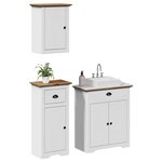 vidaXL Meubles de salle de bain 3Pièces BODO blanc marron bois pin massif