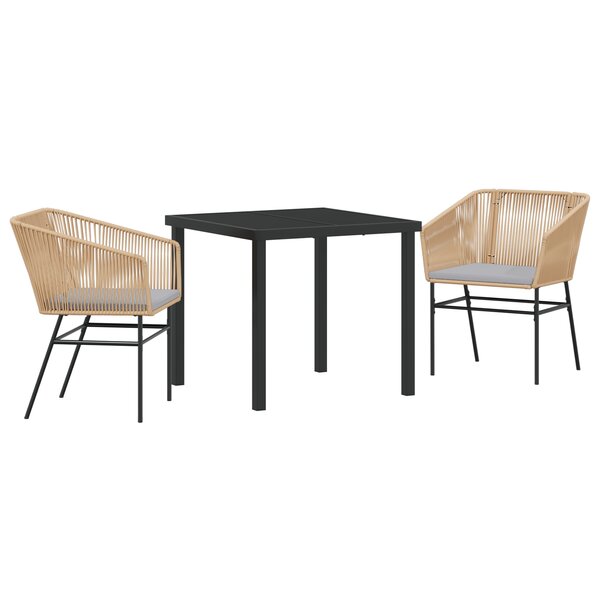 vidaXL Ensemble de salle à manger de jardin 3 pièces avec coussins en poly rattan marron