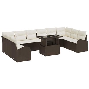 vidaXL Ensemble de canapé de jardin 11 Pièces Marron et crème
