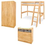 Chambre d'adolescent Natura large avec lit mezzanine 3 pièces