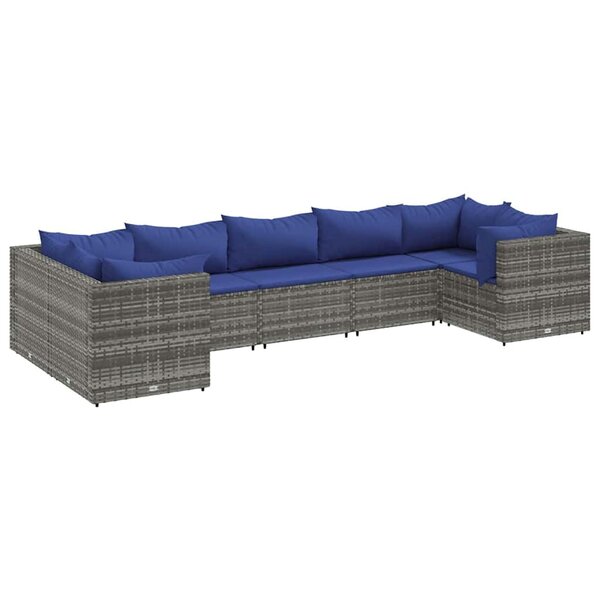 vidaXL Salon de jardin 7 Pièces avec coussins Gris Résine tressée
